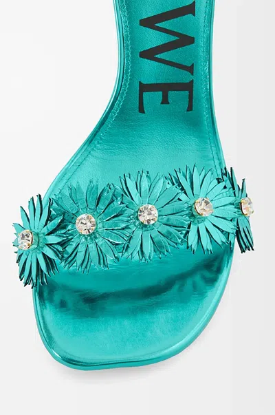 Loewe X Paula's Ibiza Calfskin Flower Heeled Sandals 90 In Blue