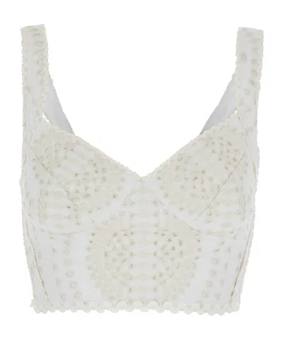 Charo Ruiz 'goldie' White Top With V-neck On The Front And Perforated Design