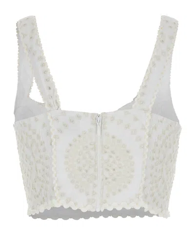 Charo Ruiz 'goldie' White Top With V-neck On The Front And Perforated Design