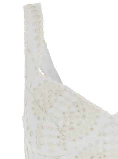 Charo Ruiz 'goldie' White Top With V-neck On The Front And Perforated Design