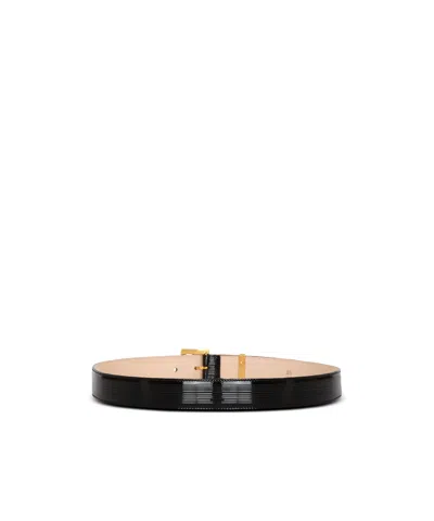 Balmain Perfume Belt In Striped Patent Leather