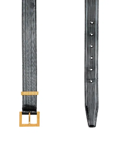 Balmain Perfume Belt In Striped Patent Leather