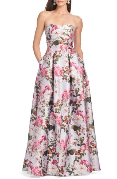 Sachin & Babi Giovanna Strapless Pleated Floral-print Gown In Multi