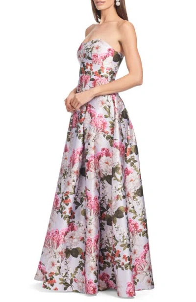 Sachin & Babi Giovanna Strapless Pleated Floral-print Gown In Multi