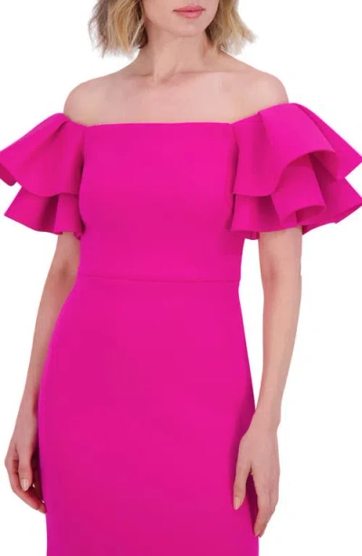 Eliza J Ruffle Sleeve Off The Shoulder Mermaid Gown In Red