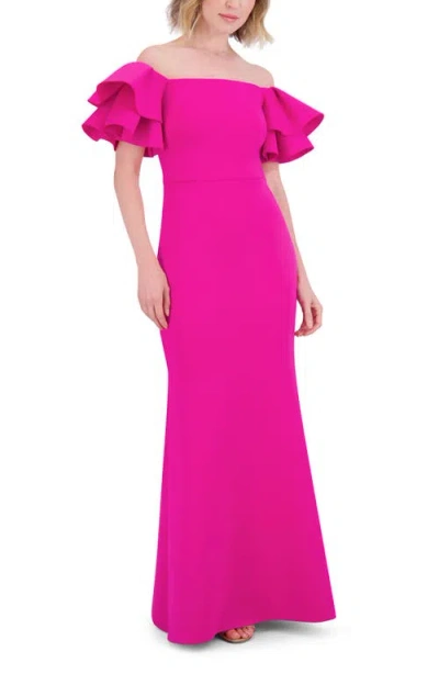 Eliza J Ruffle Sleeve Off The Shoulder Mermaid Gown In Red