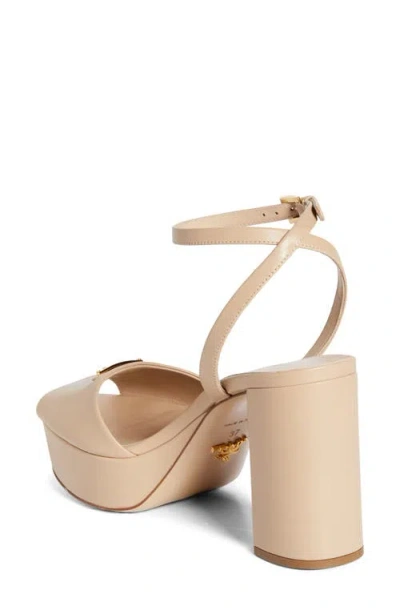 Prada Logo Platform Sandal In Neutral