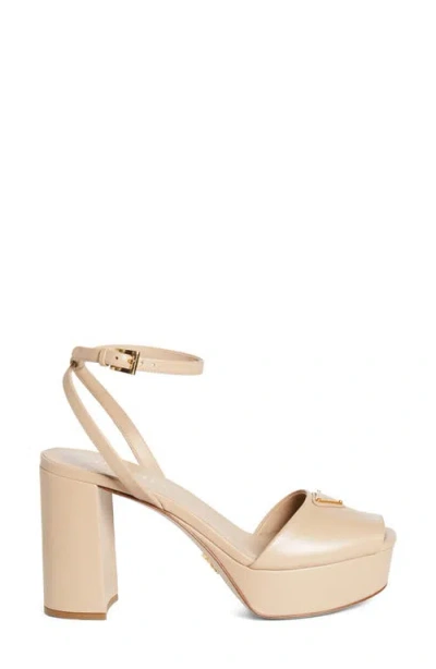 Prada Logo Platform Sandal In Neutral