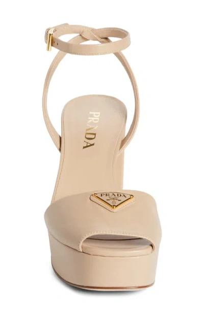 Prada Logo Platform Sandal In Neutral