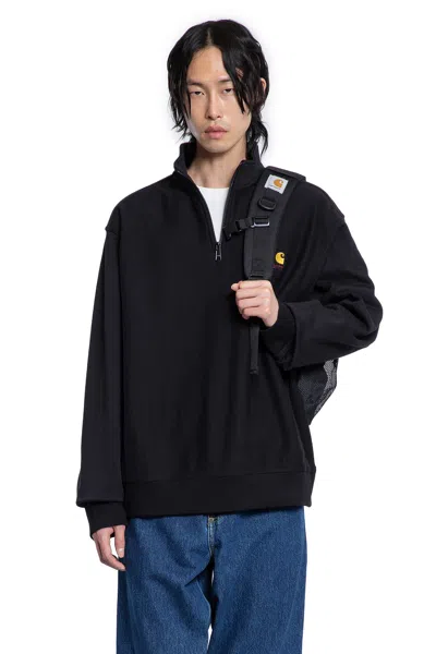 Carhartt American Script Cotton-blend Jersey Half-zip Sweatshirt In Black