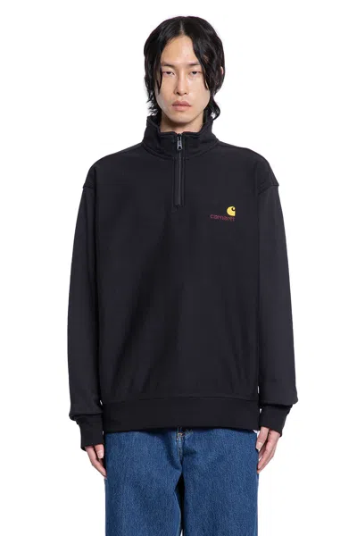 Carhartt American Script Cotton-blend Jersey Half-zip Sweatshirt In Black