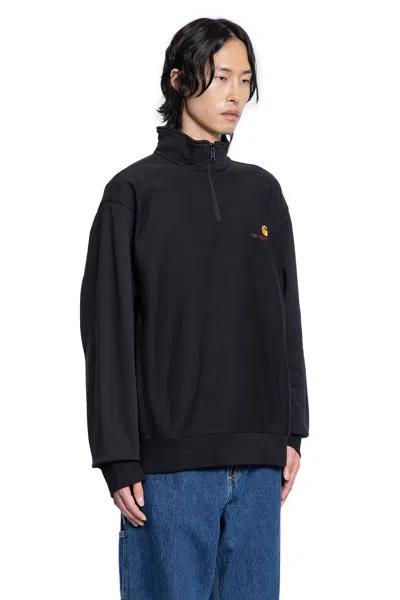 Carhartt American Script Cotton-blend Jersey Half-zip Sweatshirt In Black