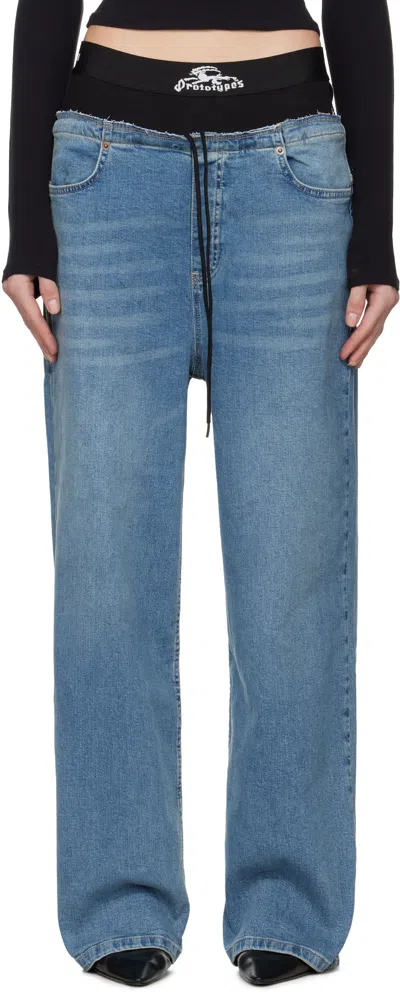 Prototypes Blue Waistband Regular Jeans In Blue