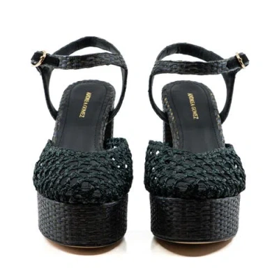 Andrea Gomez Beatriz Raffia Platform Sandals In Green