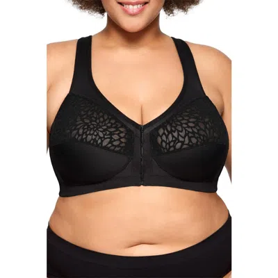 Glamorise Plus Size Magic Lift Front-closure Racerback Wire Free Bra #1206 In Black