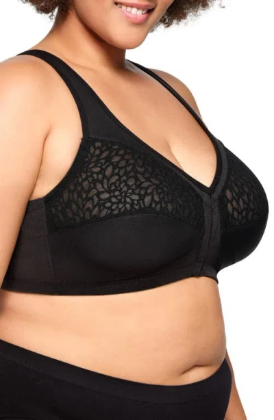 Glamorise Plus Size Magic Lift Front-closure Racerback Wire Free Bra #1206 In Black