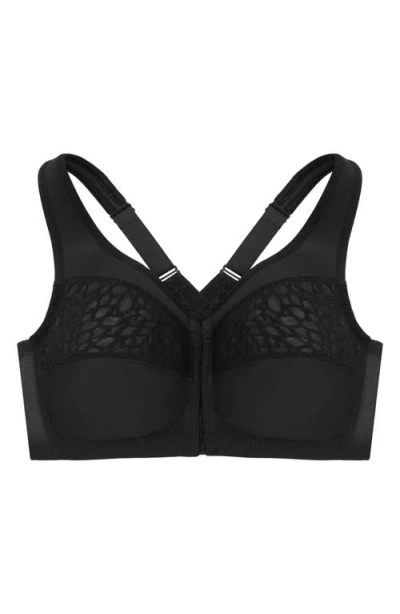 Glamorise Plus Size Magic Lift Front-closure Racerback Wire Free Bra #1206 In Black