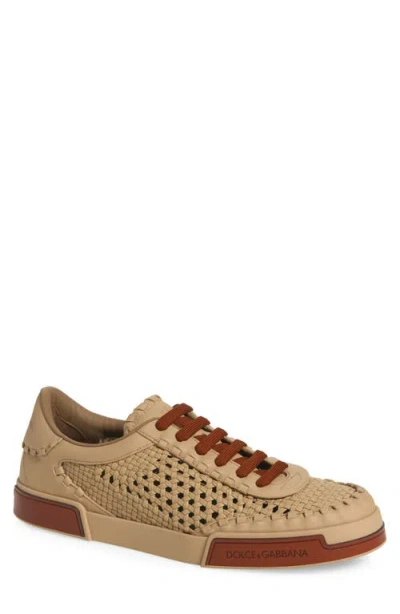 Dolce & Gabbana Cappuccino Leather Portofino Sneakers In Brown
