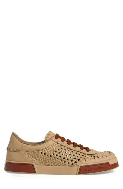 Dolce & Gabbana Cappuccino Leather Portofino Sneakers In Brown