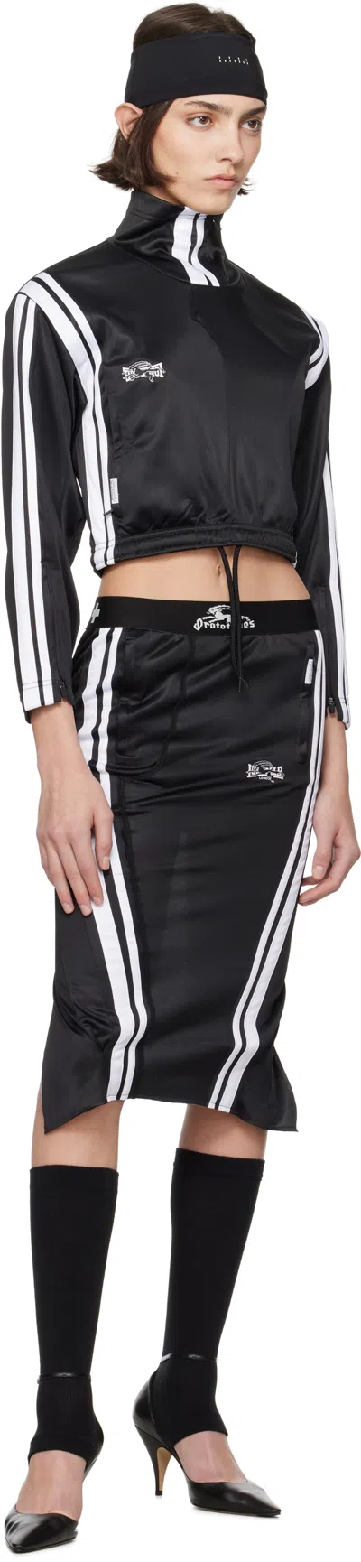 Prototypes Black Trackpants Pencil Midi Skirt In Animal Print