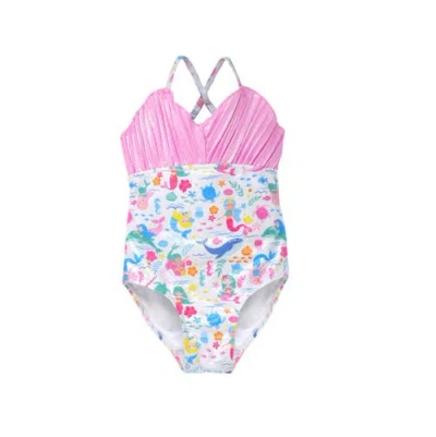 Flap Happy Girls  Upf 50+ Mermaid Shell Swimsuit With Shimmer Effect
