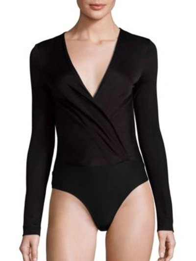 Diane Von Furstenberg Lala Long-sleeve Surplice Bodysuit In Black