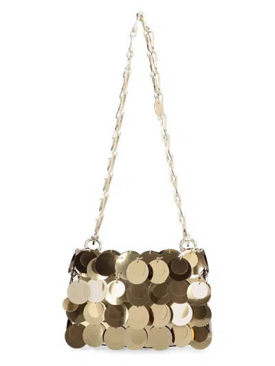 Rabanne Golden Shoulder Bag With Shimmering Metal Discs In Brown