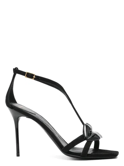 Balmain Black Leather Stiletto Heel Sandals