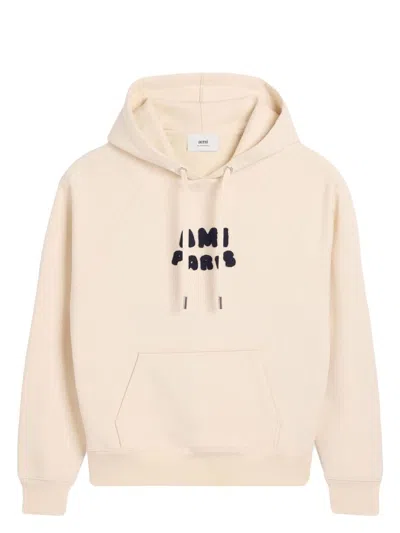 Ami Alexandre Mattiussi Cropped Hoodie With Textured Lettering In Soft Beige