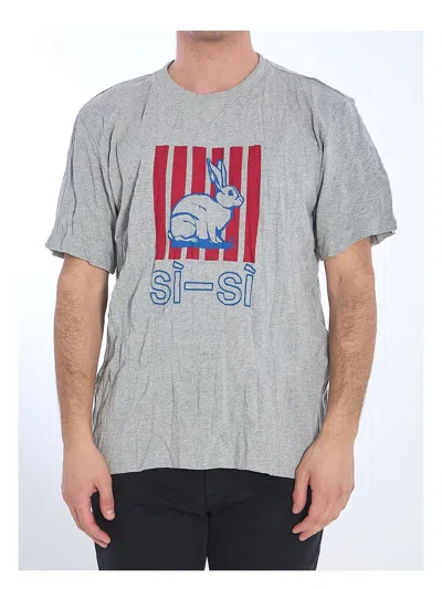 Bottega Veneta Men Grey Crewneck T-shirt With Maxi Print On The Front And Wrinkled Ffect In Cotton M In Gray