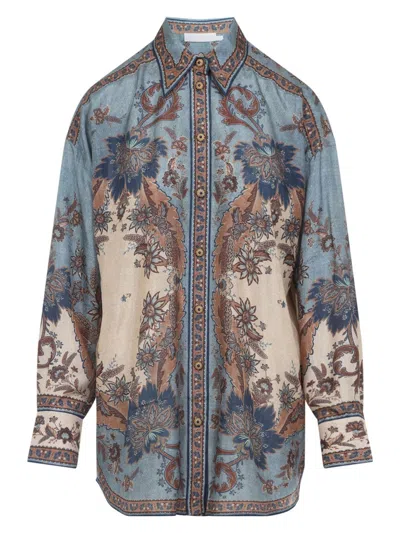 Zimmermann Ascension Silk Manstyle Shirt In Multi