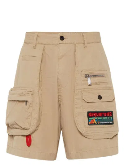 Dsquared2 Cotton Cargo Shorts In Brown