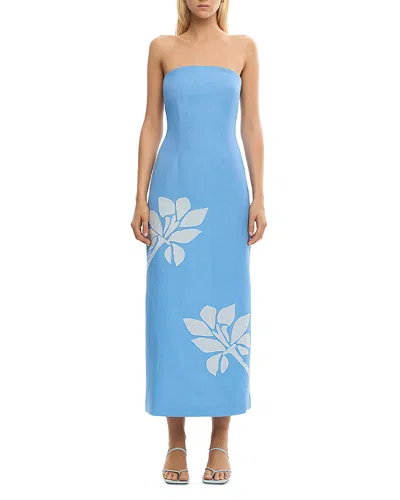 Significant Other Tammy Strapless Linen-blend Midi Dress In Blue
