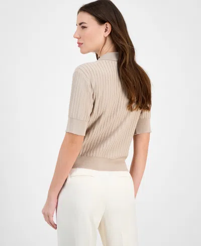 Tahari Asl Stripe-textured Knit Button-front Top, Regular & Petite Sizes In Neutral