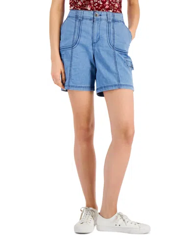 Style & Co Women's Chambray Zig Zag Stitch Shorts, Created For Macy's In Blue
