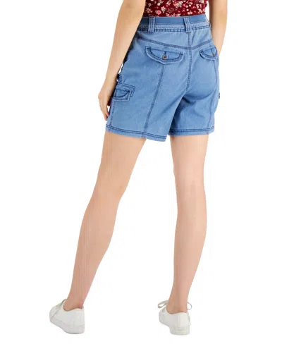 Style & Co Women's Chambray Zig Zag Stitch Shorts, Created For Macy's In Blue