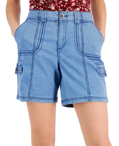 Style & Co Women's Chambray Zig Zag Stitch Shorts, Created For Macy's In Blue