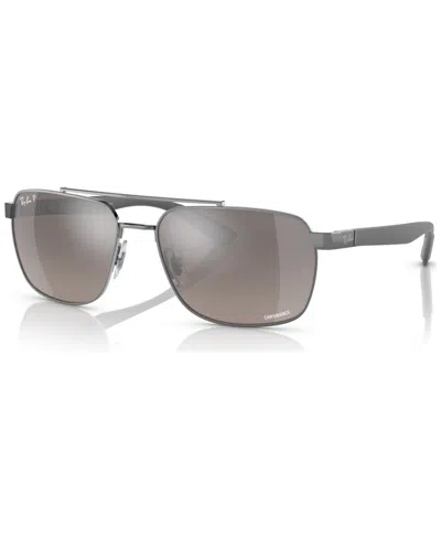 Ray Ban Rectangle-frame Mirrored-lens Sunglasses In Gray