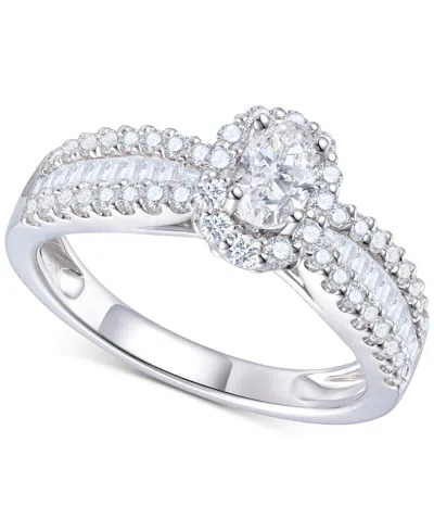 Macy's Diamond Oval Halo Three Row Engagement Ring (1 Ct. T.w.) In 14k Yellow Or White Gold