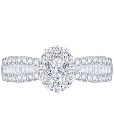 Macy's Diamond Oval Halo Three Row Engagement Ring (1 Ct. T.w.) In 14k Yellow Or White Gold