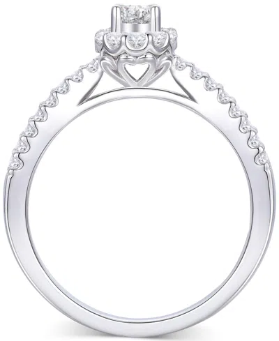 Macy's Diamond Oval Halo Three Row Engagement Ring (1 Ct. T.w.) In 14k Yellow Or White Gold