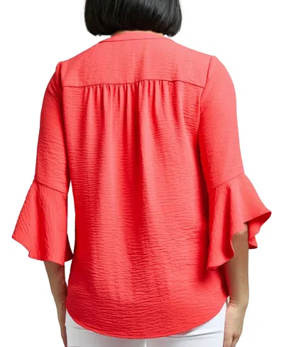 Jones New York Pleated V-neck Flutter Sleeve Top
