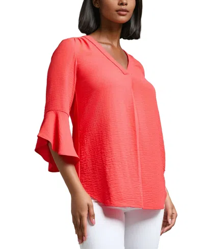 Jones New York Pleated V-neck Flutter Sleeve Top