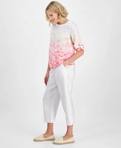 Charter Club Women's 100% Linen Solid Cropped Pull-on Pants, Created For Macy's In White