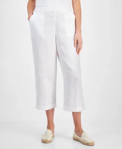 Charter Club Women's 100% Linen Solid Cropped Pull-on Pants, Created For Macy's In White