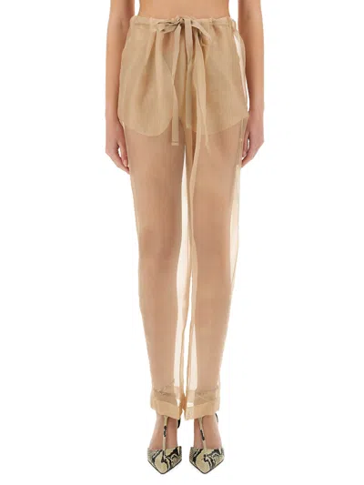 Khaite Beige Semi-transparent Silk Pants With Drawstring Waist