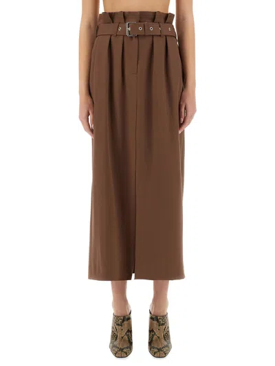 Dries Van Noten Waist Belt Skirt With Slit And Pleats In Brown