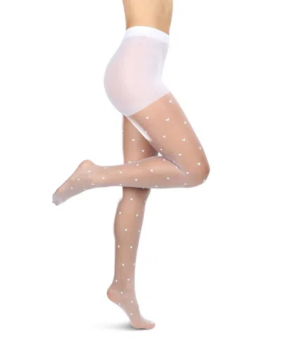 Memoi Women's Sheer All-over Faux Pearl Trimmed Fashion Tights In White