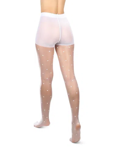 Memoi Women's Sheer All-over Faux Pearl Trimmed Fashion Tights In White