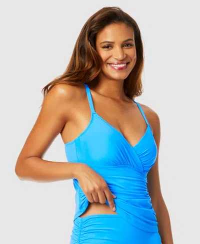 Anne Cole Underwire Surplice Tri Tankini In Blue